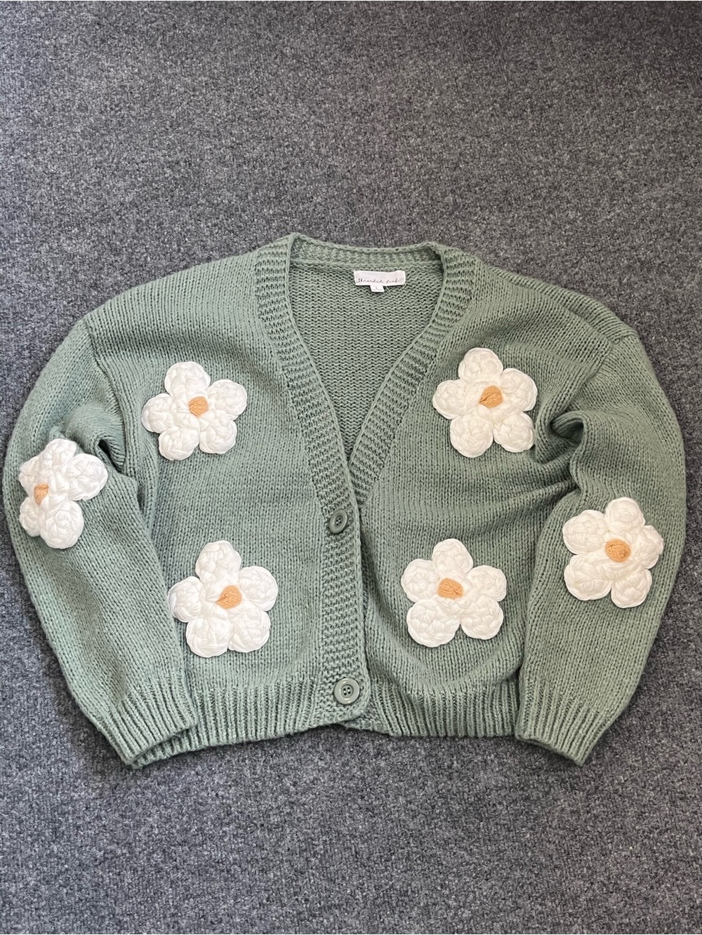 Threaded Leaf Green Floral Sweater, Large
